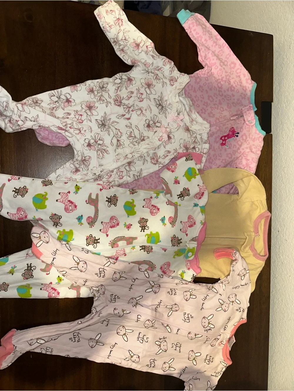 cloud island Pink, White, Yellow, Green Baby Pajama Sleepers - 5 Pack